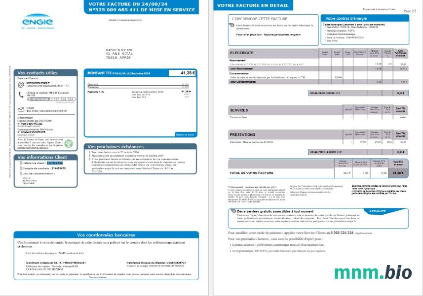 Wielka Brytania ENGIE rachunek za usługi komunalne Word and PDF template 1-2